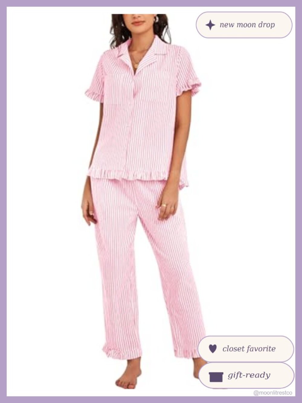 Women's 100% Cotton Striped Pajama Set Button Down Shirt Wide Leg Pants